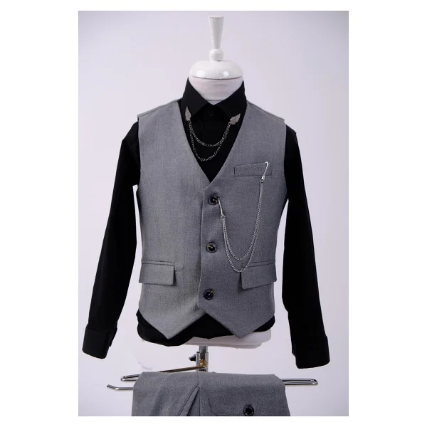 Doctor Junior Yelek Pantolon Erkek Çocuk Takım Elbise - 12 Yaş - Gri - Görsel 2