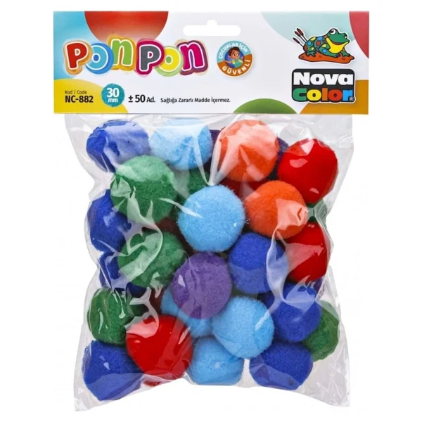 Nova Color NC-882 Yumuşak Dokulu 30 mm Karışık Renk Ponpon 50'li Paket - El İşi ve Dekoratif Süsleme Malzemesi - Görsel 2