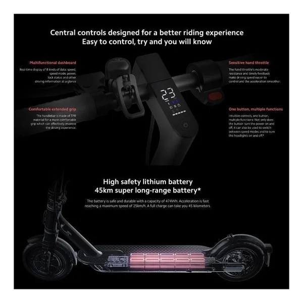 Xiaomi Mi Pro 2 Elektrikli Scooter - 300W Motor, 25 km/sa Hız, Katlanabilir Hafif Tasarım, 14,2 kg, Konforlu ve Güvenli Sürüş - Görsel 4