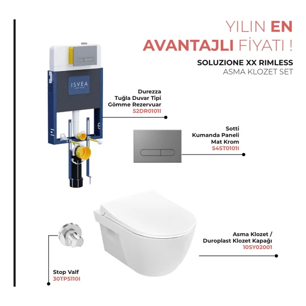 Isvea Soluzione Xx Kanalsız Asma Klozet ve Gömme Rezervuar 5 Li Set - Beyaz - Görsel 2