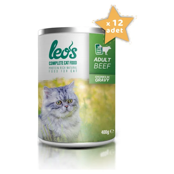Leo's Sığır Parça Etli Soslu 400 gr 12'li Yetişkin Konserve Kedi Maması - Görsel 6