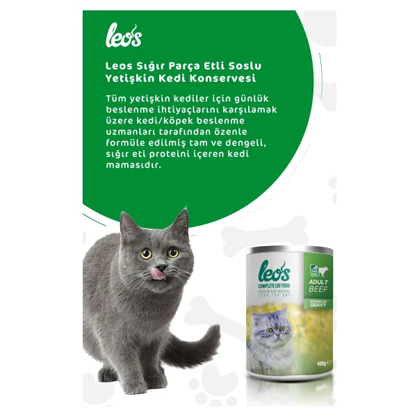 Leo's Sığır Parça Etli Soslu 400 gr 12'li Yetişkin Konserve Kedi Maması - Görsel 2