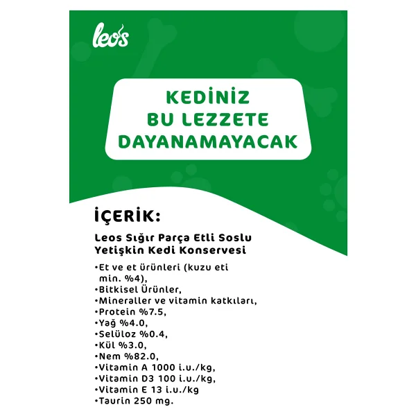 Leo's Sığır Parça Etli Soslu 400 gr 12'li Yetişkin Konserve Kedi Maması - Görsel 3
