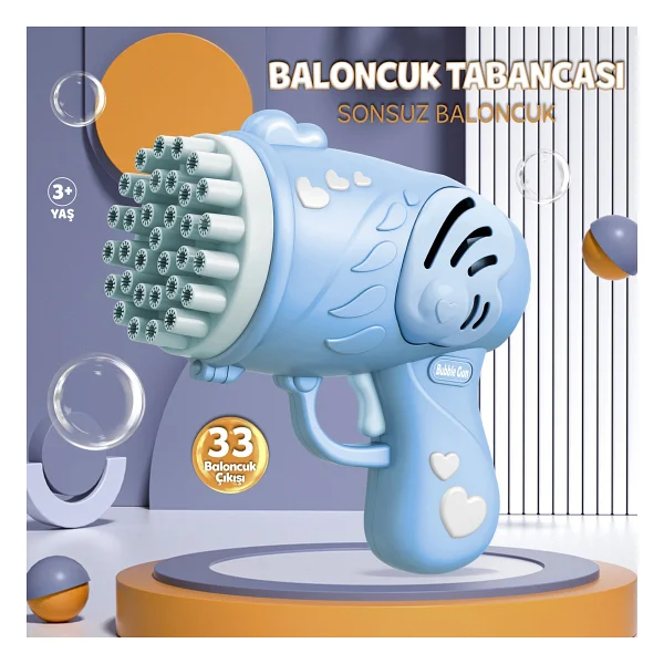 Mofy Baby 33 Kanal Işıklı Pilli Baloncuk Makinesi Köpük Tabancası Bubble Gun Machine - Mavi - Görsel 4