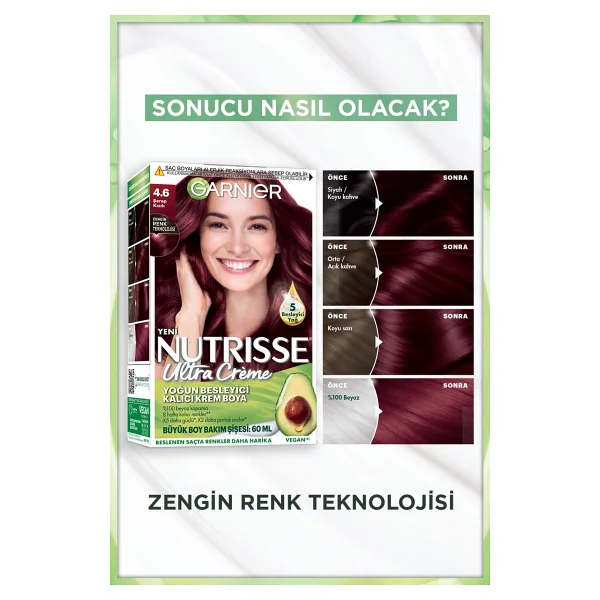 Garnier Nutrisse Ultra Creme 4.6 Şarap Kızılı Saç Boyası - Görsel 3
