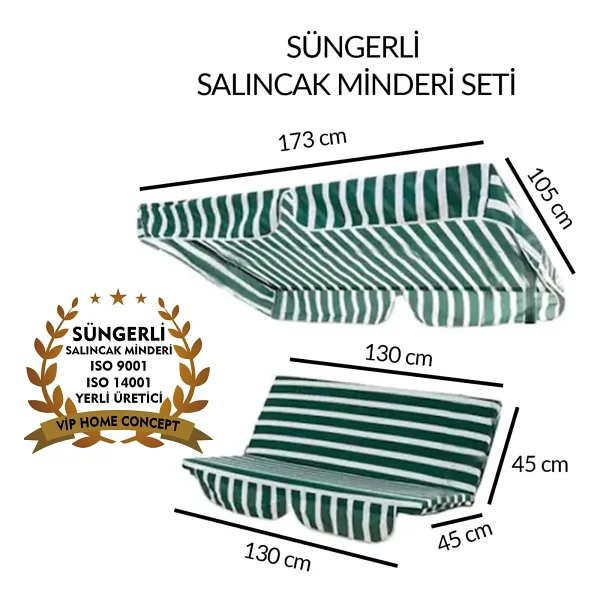 Vip Home Concept Süngerli Bahçe Minder-Puf Minder Seti Tenteli Bahçe Minderi 2 Kişilik Süngerli Yeşil Beyaz - Görsel 5