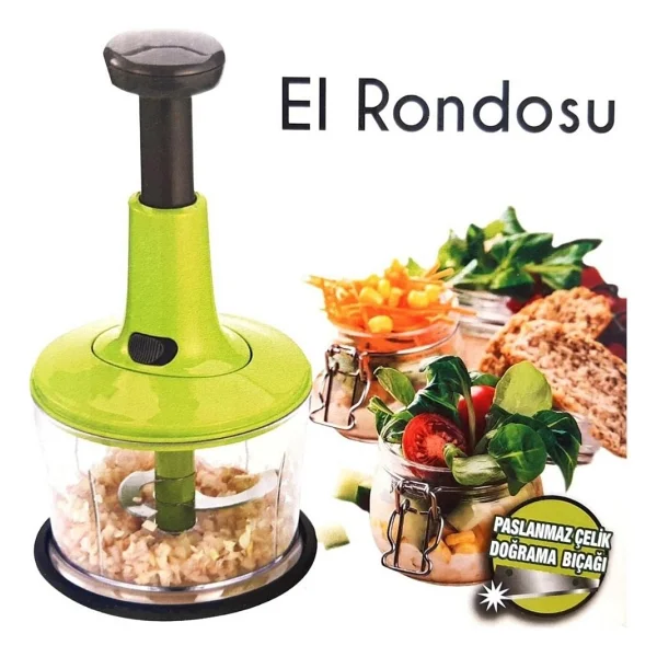Yakut El Basmalı Doğrayıcı Rondo 3 Bıçaklı Yakut Manuel El Rondosu Yeşil Basmalı Blender - Görsel 3