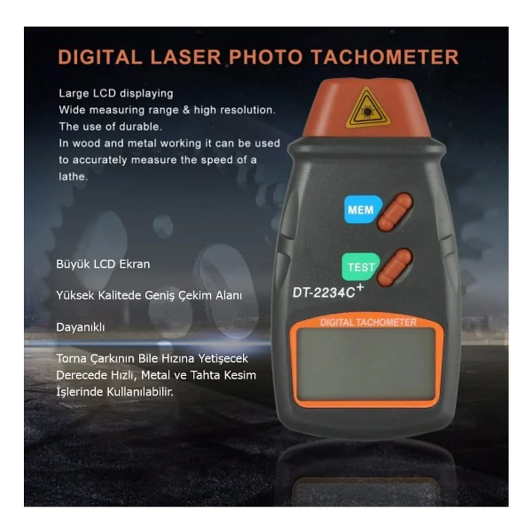 DT-2234C Dijital Lazer Takometre Hız Göstergeli Devir Ölçer Temassız Rpm Ölçer - Görsel 3