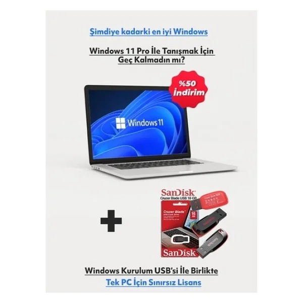 Microsoft Windows 11 Pro Lisans + Flash Bellek (16 Gb) Free Dos Için - Windows 11 Kurulum Usb'si - Sınırsız - Görsel 2