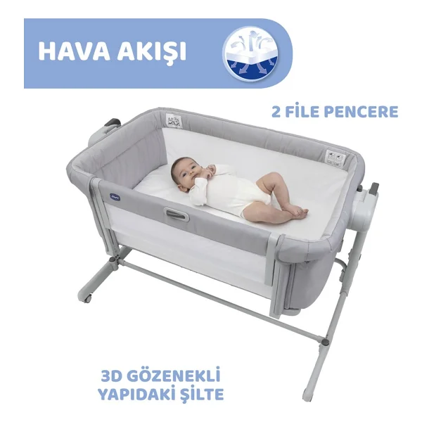 Chicco Next2me Magic Evo Gri Anne Yanı Beşik 4 Döner Tekerlek ile Kolay Taşınabilirlik - Görsel 8