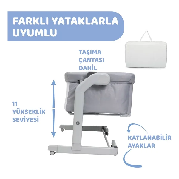Chicco Next2me Magic Evo Gri Anne Yanı Beşik 4 Döner Tekerlek ile Kolay Taşınabilirlik - Görsel 9