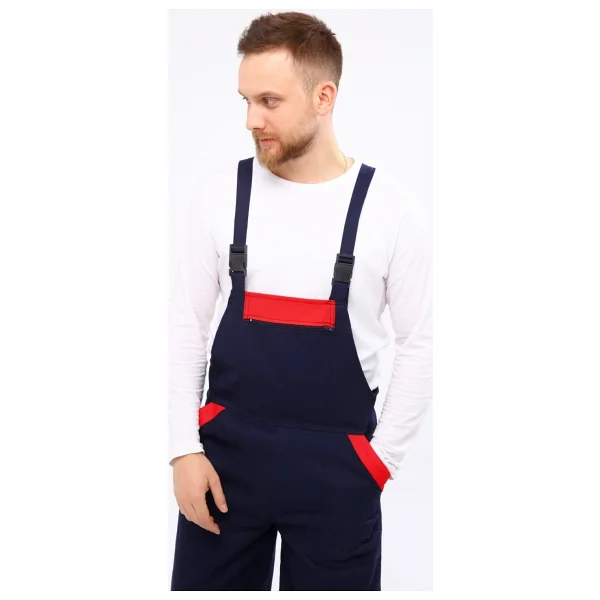 Çamdalı Iş Elbiseleri - Bahçıvan Tulumu 16/12 Lacivert Gabardin Askılı Tulum - Lacivert - Kırmızı - Görsel 2