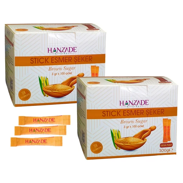 Hanzade Bitkisel Stick Kahverengi Esmer Şeker 100 Sticks 300 gr x 2 Adet - 600 gr - Görsel 6