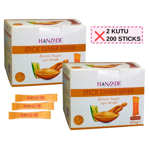Hanzade Bitkisel Stick Kahverengi Esmer Şeker 100 Sticks 300 gr x 2 Adet - 600 gr - Görsel 2