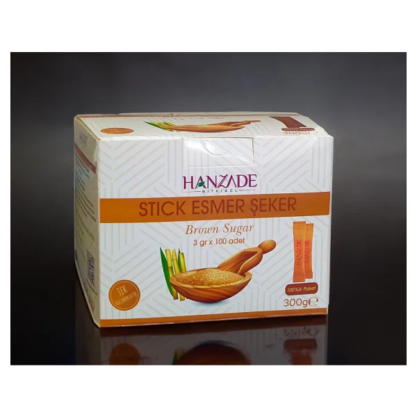 Hanzade Bitkisel Stick Kahverengi Esmer Şeker 100 Sticks 300 gr x 2 Adet - 600 gr - Görsel 3