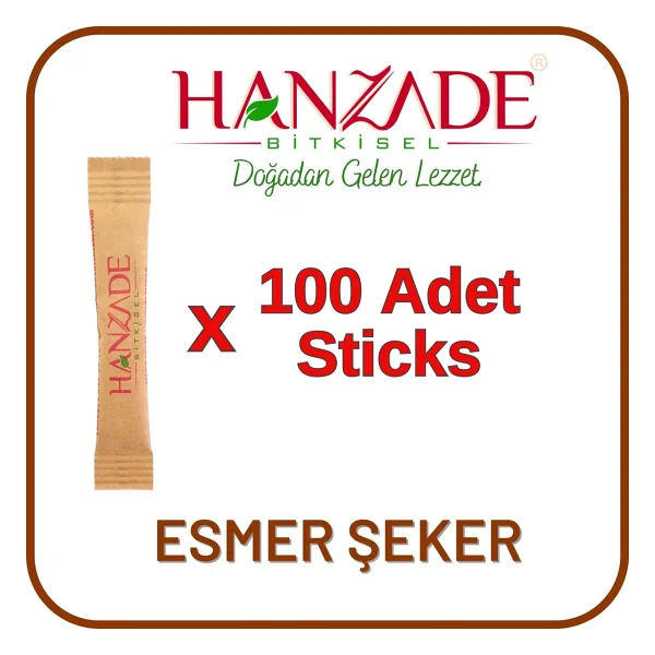 Hanzade Bitkisel Stick Kahverengi Esmer Şeker 100 Sticks 300 G - Görsel 2