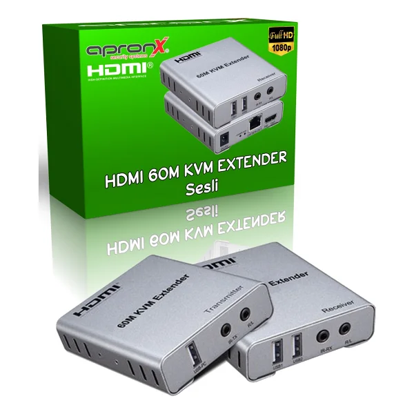 Apronx APX-USB60M CAT5E/CAT6 60M HDMI-USB-IR Extender - Görsel 7