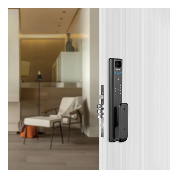 Philips Akıllı Kilit Alpha-VP Kamera, Parmaz İzi, Şifre, Kart, Dahili Ekran, İç Kilit - Siyah - Görsel 2