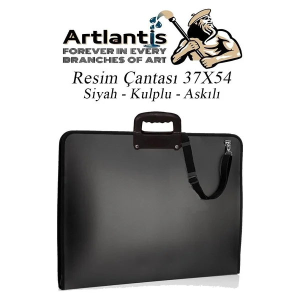 Artlantis Resim Çantası Fermuarlı Kulplu 37X54 cm 1 Adet Teknik Resim Dosya Çantası 35X50 cm Askılı Proje Çantası Okul Sınıf - Siyah - Görsel 2