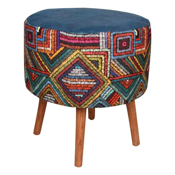 Bhm Store Puf Ahşap Ayaklı Lacivert Dekoratif Puf Özel Tasarım Puf 45CM - Görsel 4