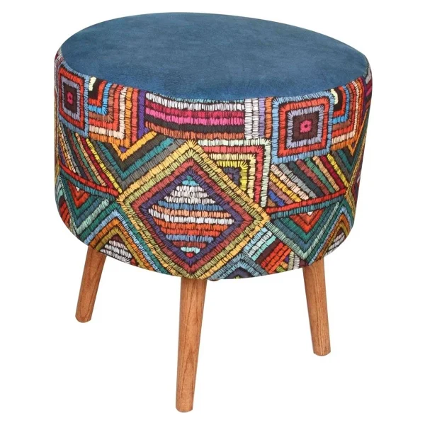 Bhm Store Puf Ahşap Ayaklı Lacivert Dekoratif Puf Özel Tasarım Puf 45CM - Görsel 2