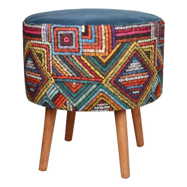 Bhm Store Puf Ahşap Ayaklı Lacivert Dekoratif Puf Özel Tasarım Puf 45CM - Görsel 3