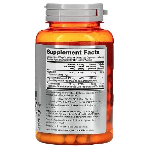 Now Foods Sports Zma Sports Recovery 90 Veg Capsul Usa Version - Görsel 2