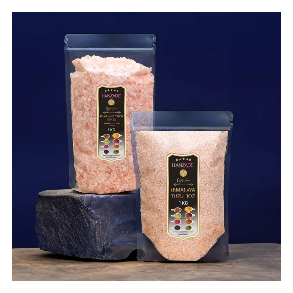 Hanzade Bitkisel Pembe Himalaya Tuzu Toz ve Tane 2'li Set 1 kg + 1 kg - 2 kg - Görsel 5