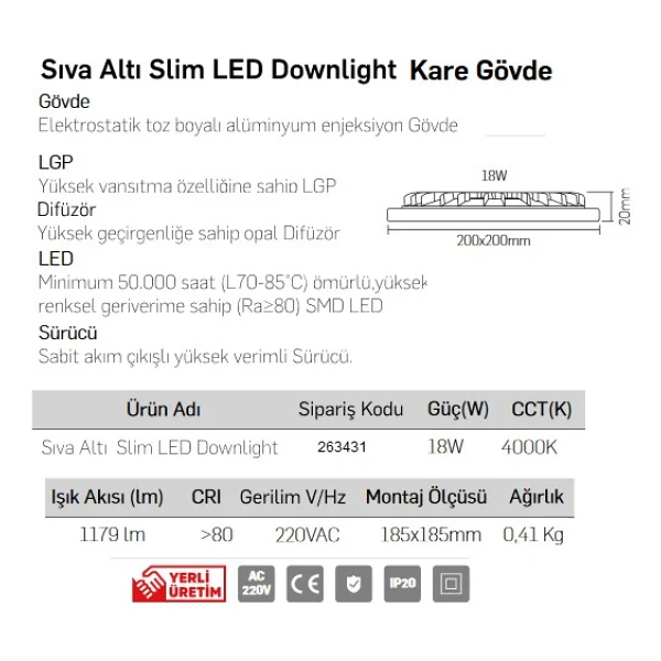 Lamptime Sıva Altı Led Spot Siyah Gövde 18W 6500K Kare 263631 - Görsel 2
