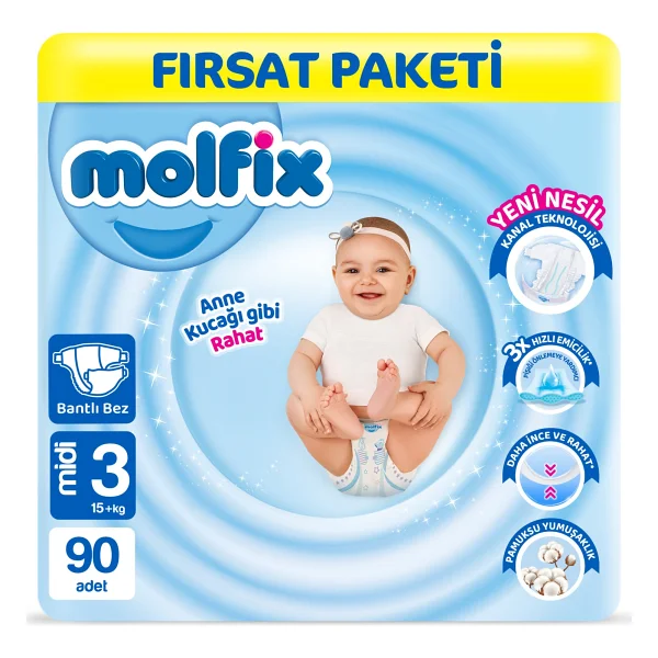 Molfix 3 Numara Midi 90'lı Bebek Bezi - Görsel 9
