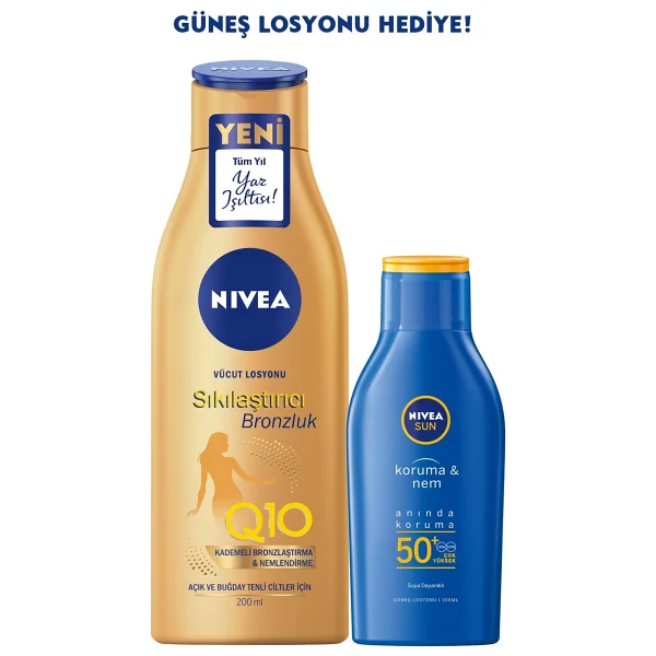 Nivea Q10 Sıkılaştırıcı Bronzluk Vücut Losyonu 200 ml + Güneş Losyonu SPF50 100 ml - Görsel 2