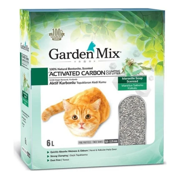Gardenmix Aktif Karbonlu Marsilya Sabunlu 6 lt İnce Taneli Bentonit Kedi Kumu - Görsel 7