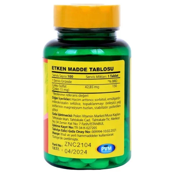 Vitapol Çinko Sülfat 100 Tablet - Görsel 2