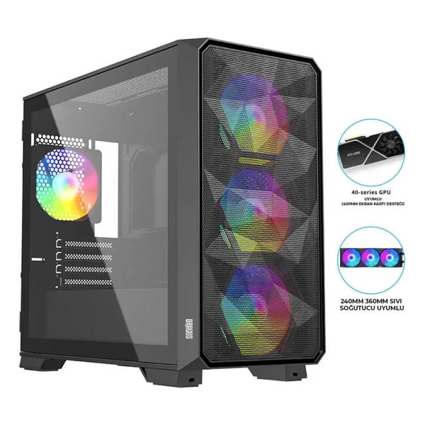 Dragos Diamond ARGB Fanlı Micro ATX Oyuncu Kasası - Görsel 7