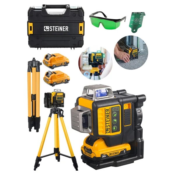 Steiner Alman 36 V 5 Ah Profesyonel Çift Akülü 12 Köşe 360° Otomatik Lazer Hizalama + Tripod Hediyeli - Görsel 3