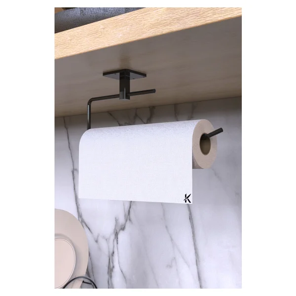 Karteya Yapışkanlı 4'lü Siyah Uzun Havluluk Rulo Havluluk Wc Tuvalet Kağıtlık Yuvarlak Havluluk Set - Görsel 5