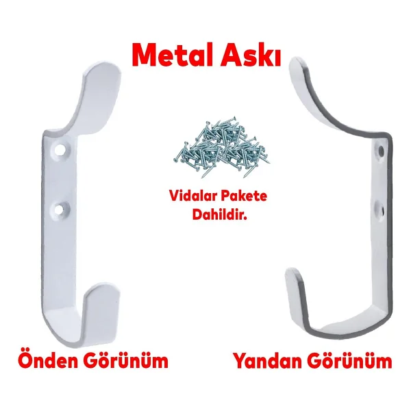 Badem10 Çengel Metal Portmanto Vestiyer Duvar Dolap Elbise Askısı Beyaz Mobilya Kapı Askılığı Aparatı - Görsel 4
