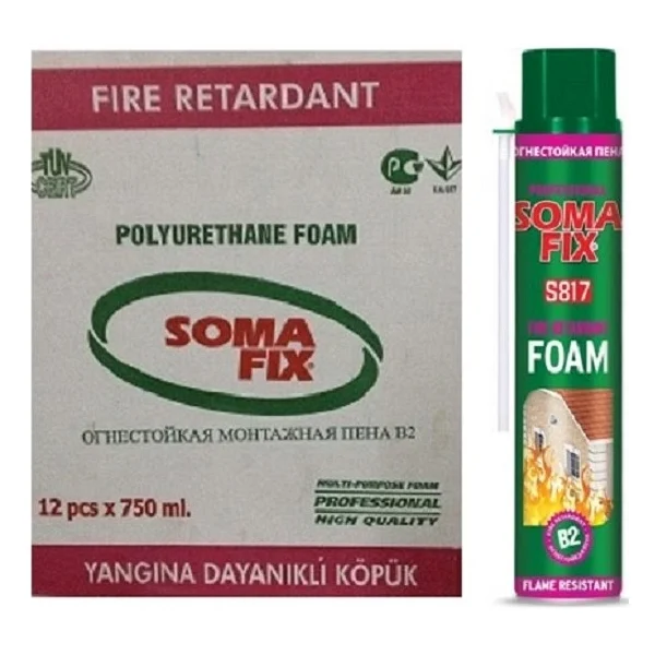 Somafix 12 Adet 750 ml - 870 Gr B2 Yangına Dayanıklı Poliüretan Köpük Isı Önleyici İzolasyon Dolgu Pembe Pu Köpük - Görsel 2