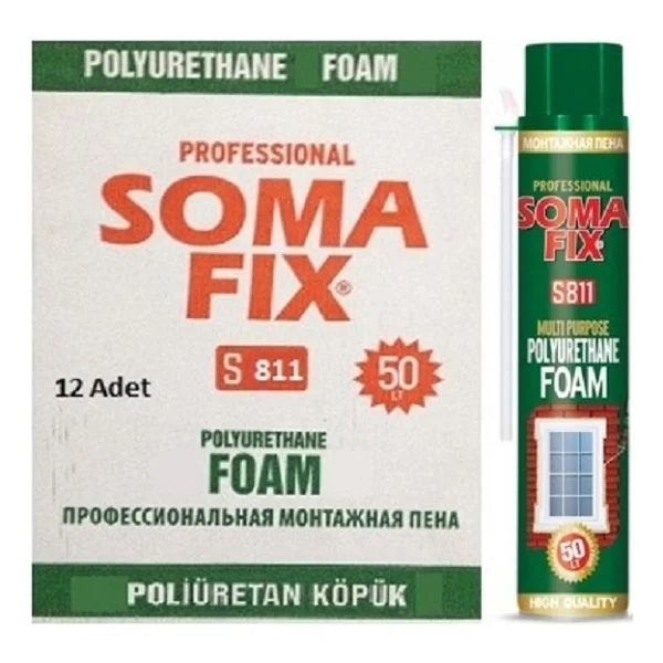 Somafix 12 Adet 750 ml- 850 Gr Poliüretan Köpük Çelik Kapı Pencere İzolasyon Montaj Dolgu Pu Köpük - Görsel 2