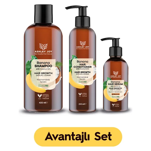 Ashley Joy Yavaş Uzayan Saçlara Niacinamide Ve Vegan Keratin İçeren Banana 3'lü Bakım Seti - Görsel 3