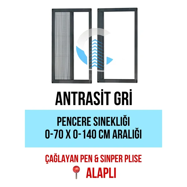 ÇAĞLAYAN İNŞAAT Pileli Plise Sürgülü Akordiyon Katlanır Kapı Sinekliği (plastik Kapı&Pencere-çelik Kapı) - Antrasit - Gri - 70 X 140 - Görsel 2