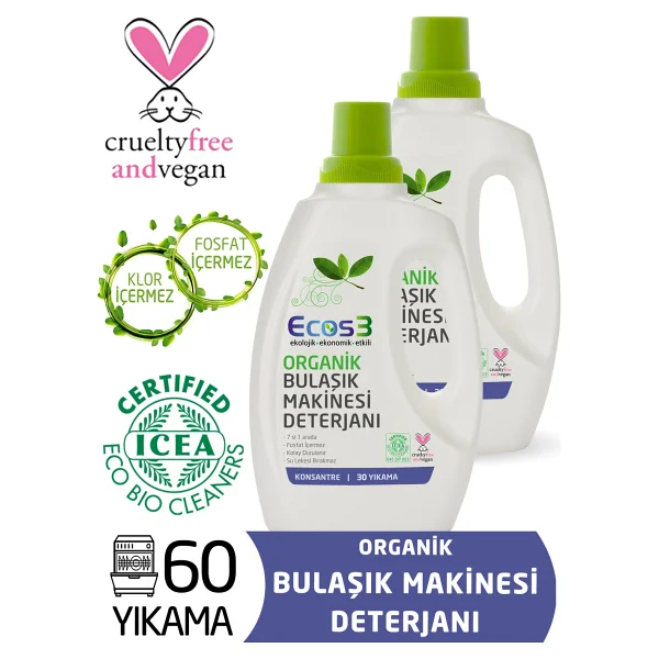Ecos3 Organik Otomatik Bulaşık Makinesi Deterjanı 2'Li Set ( 60 Yıkama) - Görsel 2