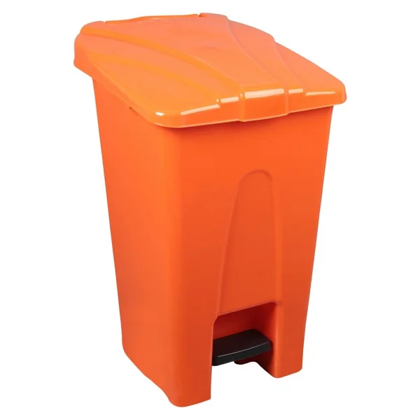 Safell Plastik Köşeli Pedallı Çöp Kovası 70 Lt - Tekerlekli - Pedallı Çöp Konteyneri - Turuncu - Görsel 2