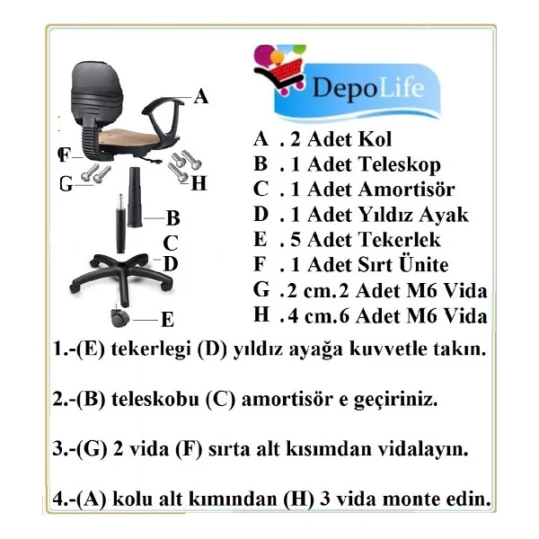 Depolife Çocuk Genç Odası Bilgisayar Ders Çalışma Ofis Koltuğu - Görsel 5
