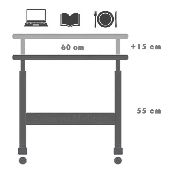 servetavcı Yükseklik Ayarlı Laptop Sehpası Atlantik Çam 40 x 60 cm (Tekerli) - Görsel 2