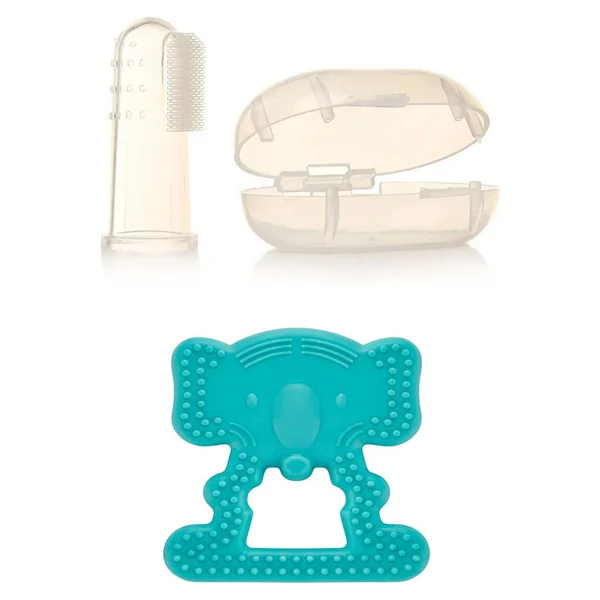 Babyjem Diş Kaşıyıcı Fil Yeşil + Bebek Parmak Diş Fırçası - Saklama Kutulu - Görsel 2