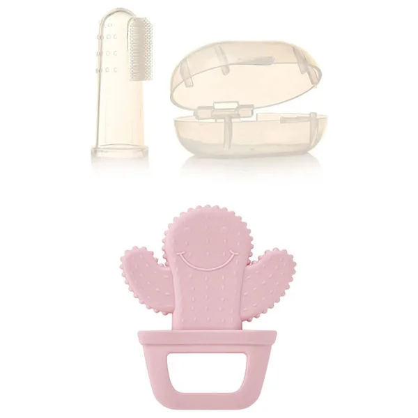 Babyjem Diş Kaşıyıcı Kaktüs Pembe + Bebek Parmak Diş Fırçası - Saklama Kutulu - Görsel 2