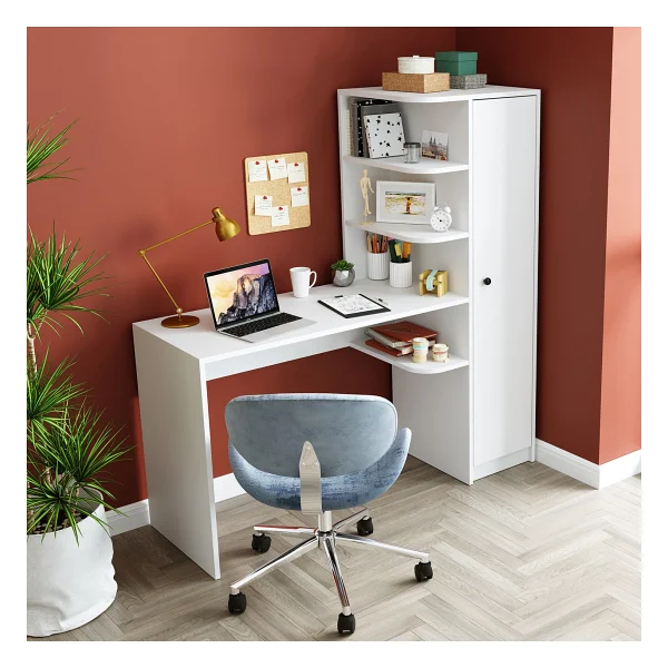 Roomart Roma Raflı Çalışma Masası , Çalışma Ofis Masası Sağ Dolap Mat Beyaz - 143 CM - Görsel 4