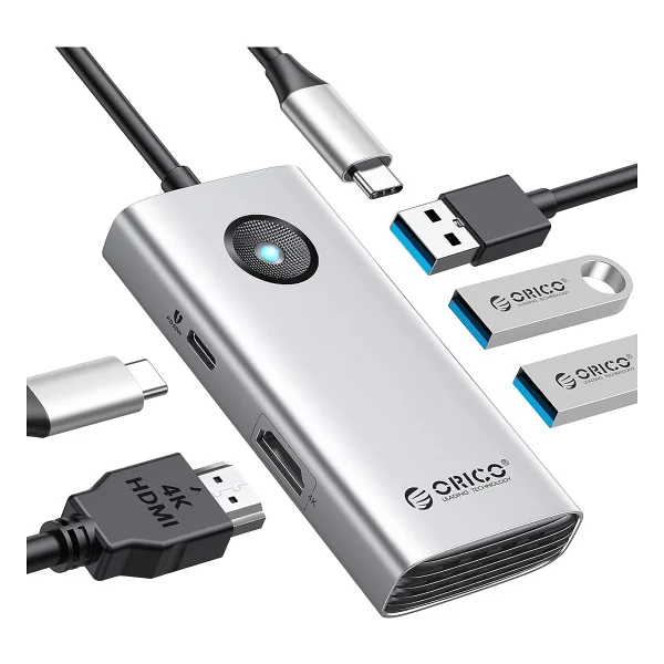 Orico Type-C To Usb3.0 Usb2.0 Pd 60W HDMI 5in1 Çoklayıcı Hub, Gri, PW11-5P-SV - Görsel 2