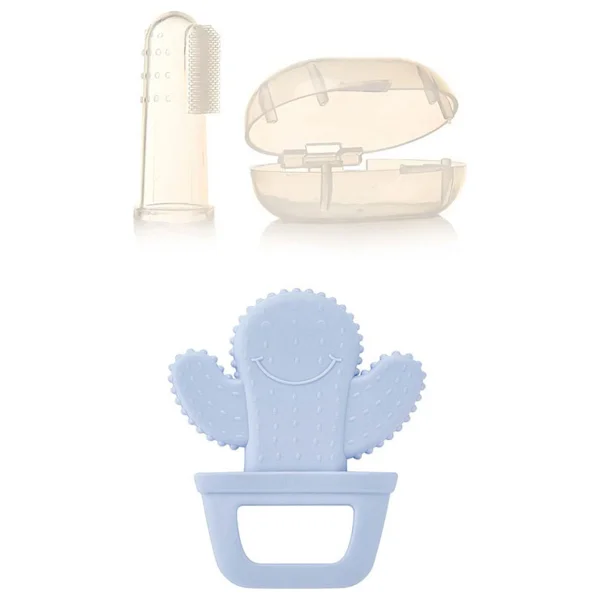 Babyjem Diş Kaşıyıcı Kaktüs Mavi + Bebek Parmak Diş Fırçası - Saklama Kutulu - Görsel 2